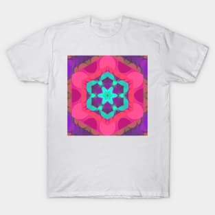 Retro Mandala Flower Pink Blue and Purple T-Shirt